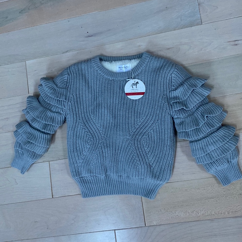Hello baby warm soft cozy fur lined balloon knit sweater 4-5